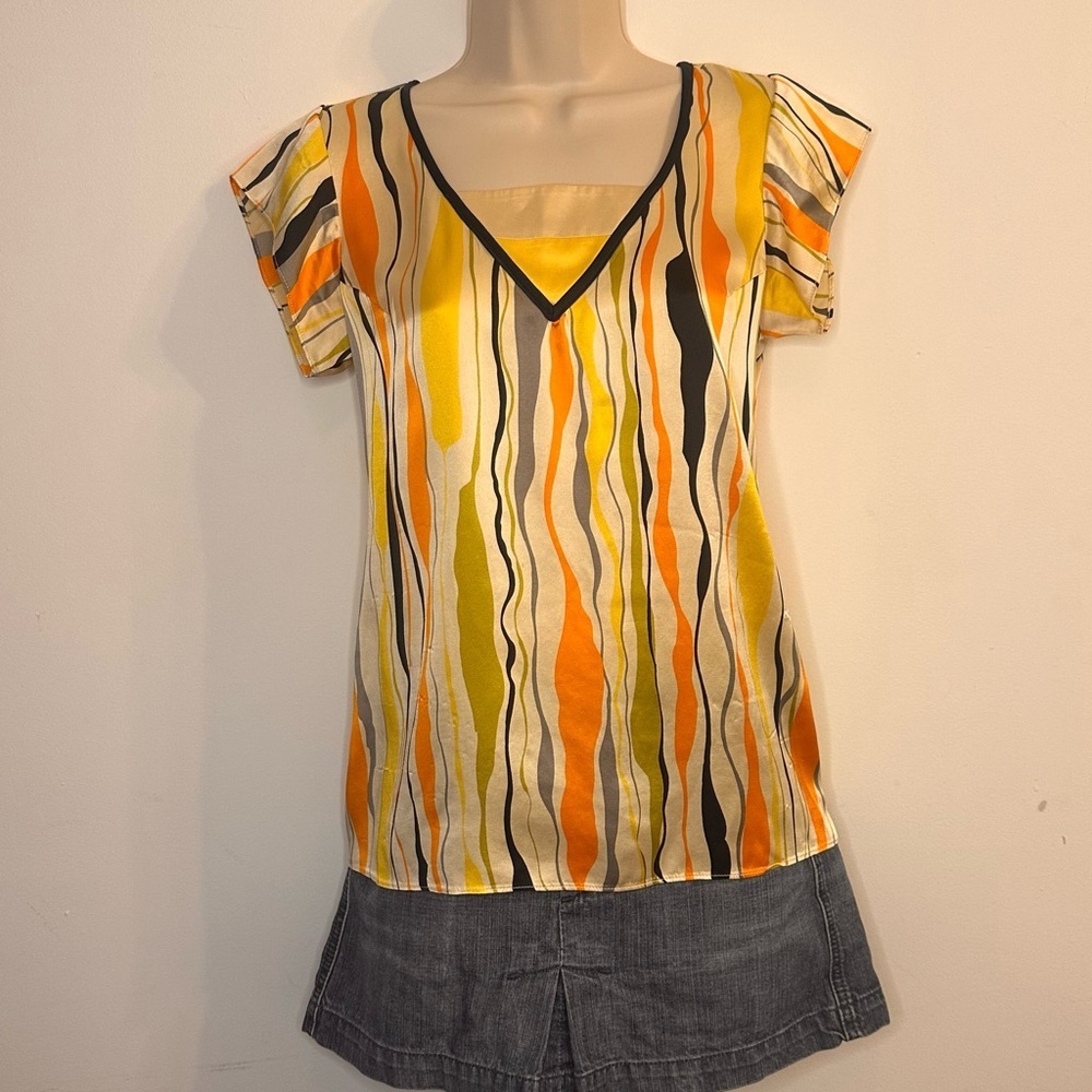Lauren Moffatt Silk Blouse Retro Print Size Small